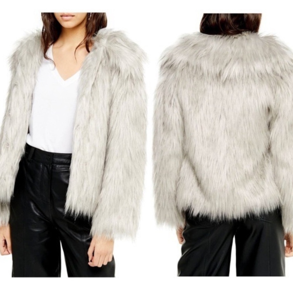 TOPSHOP Faux Fur Coat Size 6 Oversized Light Purple Tint NWOT